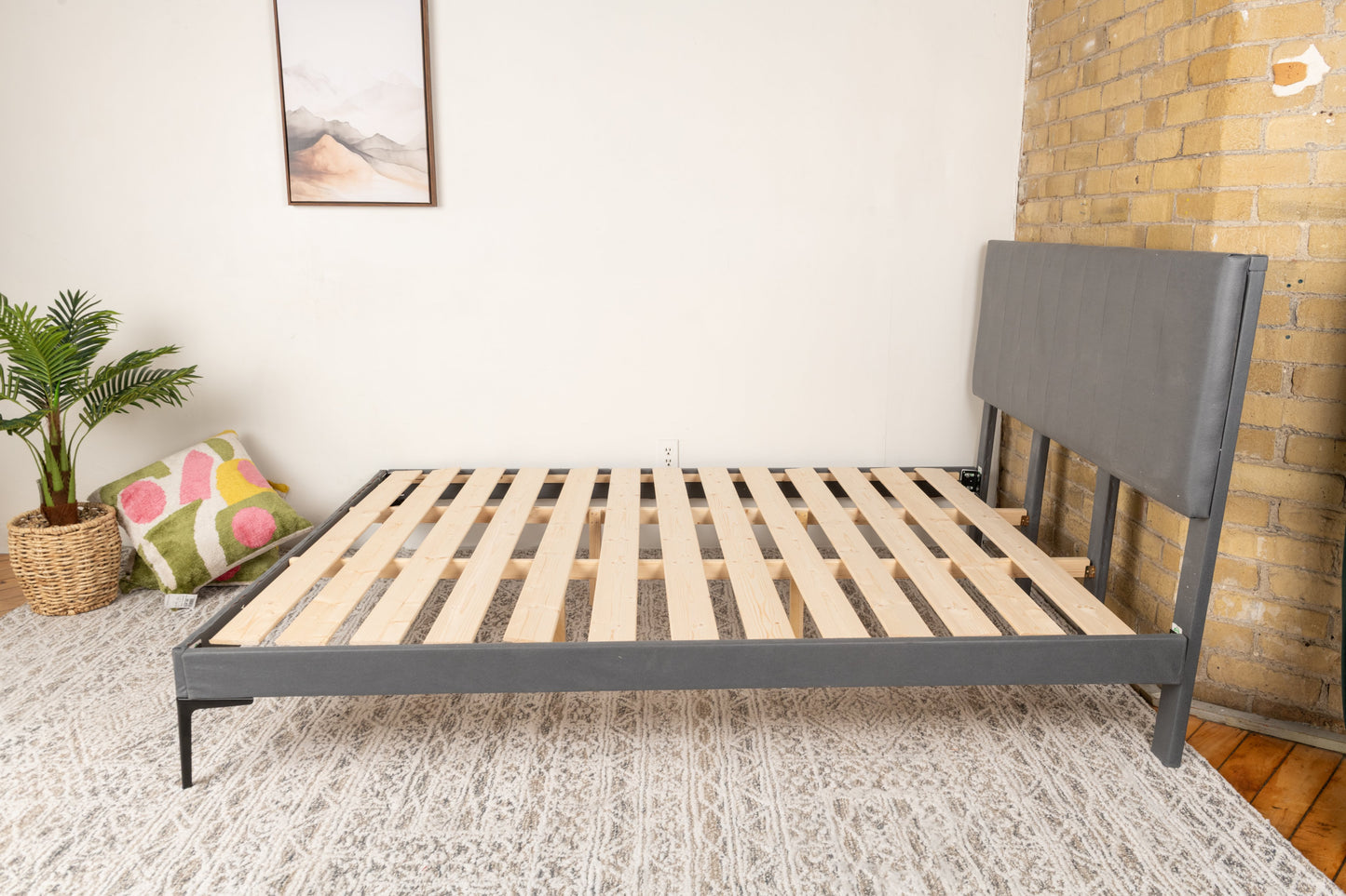 Elegant Queen Size Bed Frame with Wooden Slats