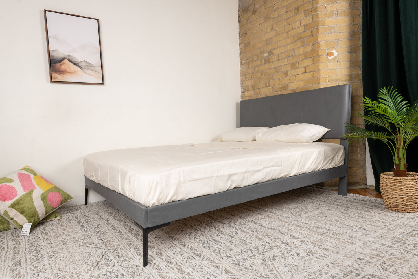 Elegant Queen Size Bed Frame with Wooden Slats