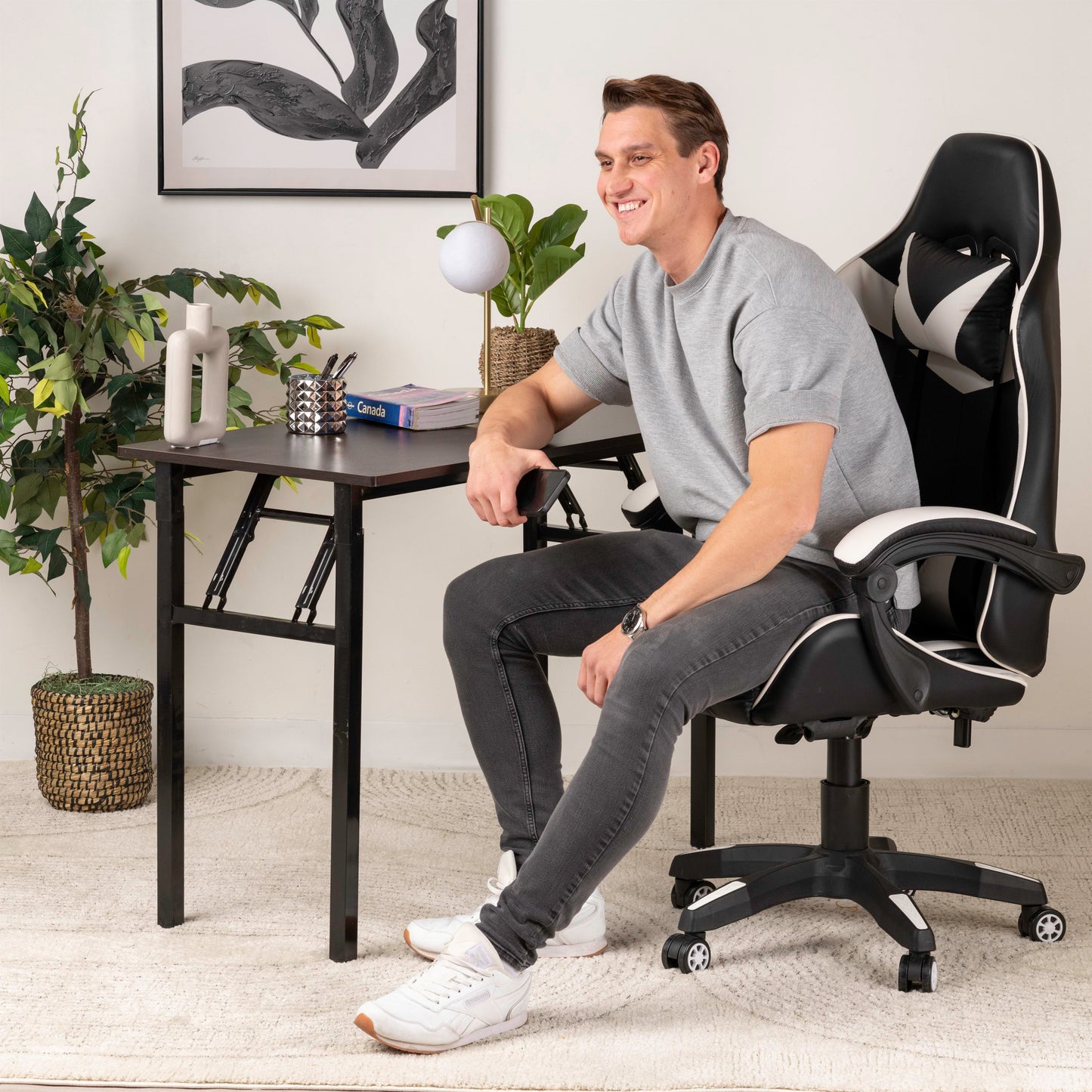 Leather Gaming Chair – Ergonomic with Headrest & Footrest