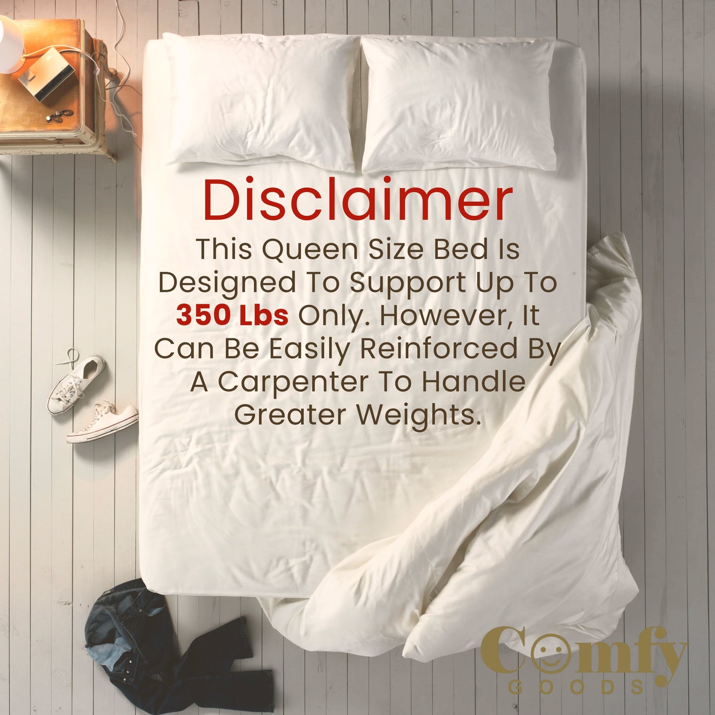 Elegant Queen Size Bed Frame with Wooden Slats