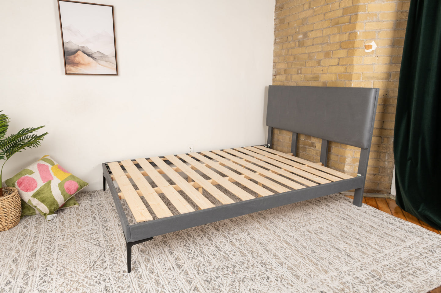 Elegant Queen Size Bed Frame with Wooden Slats