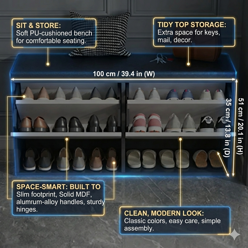 Modern Bench Shoe Cabinet – 100x35x51cm