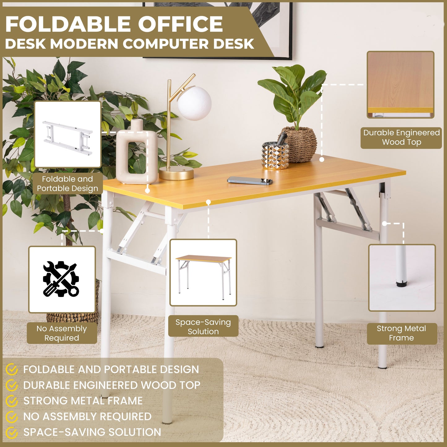 Modern Foldable Office Desk – Sturdy & Space-Saving