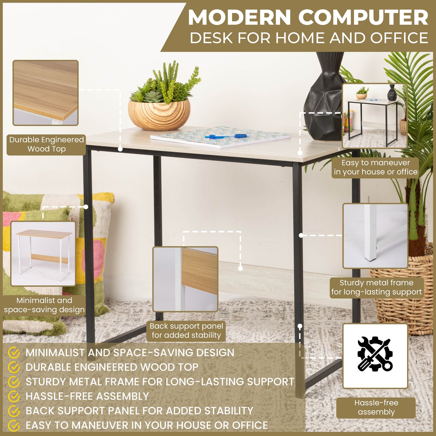 Chic Minimalist Computer Desk for Home & Office