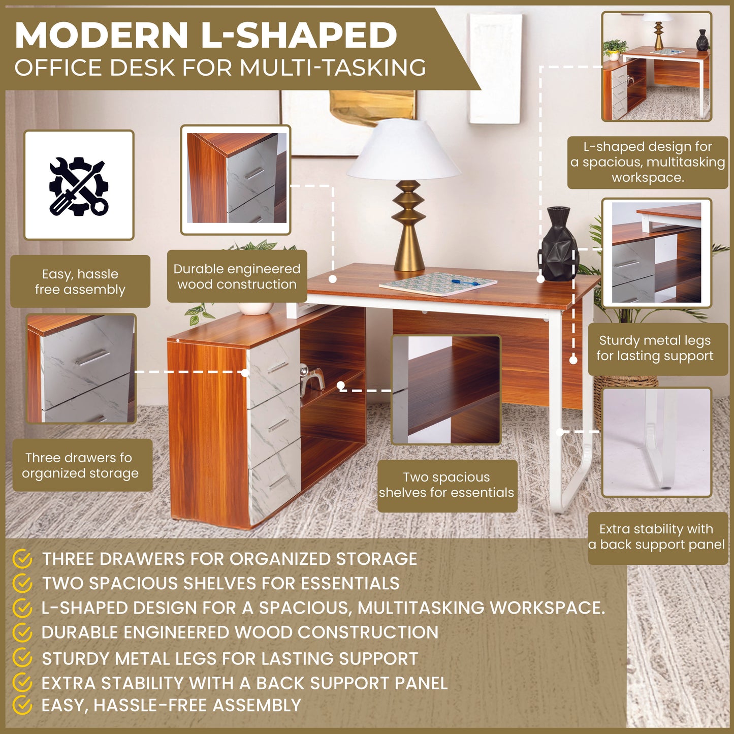 Modern L-Shaped Office Desk for Multi-Tasking