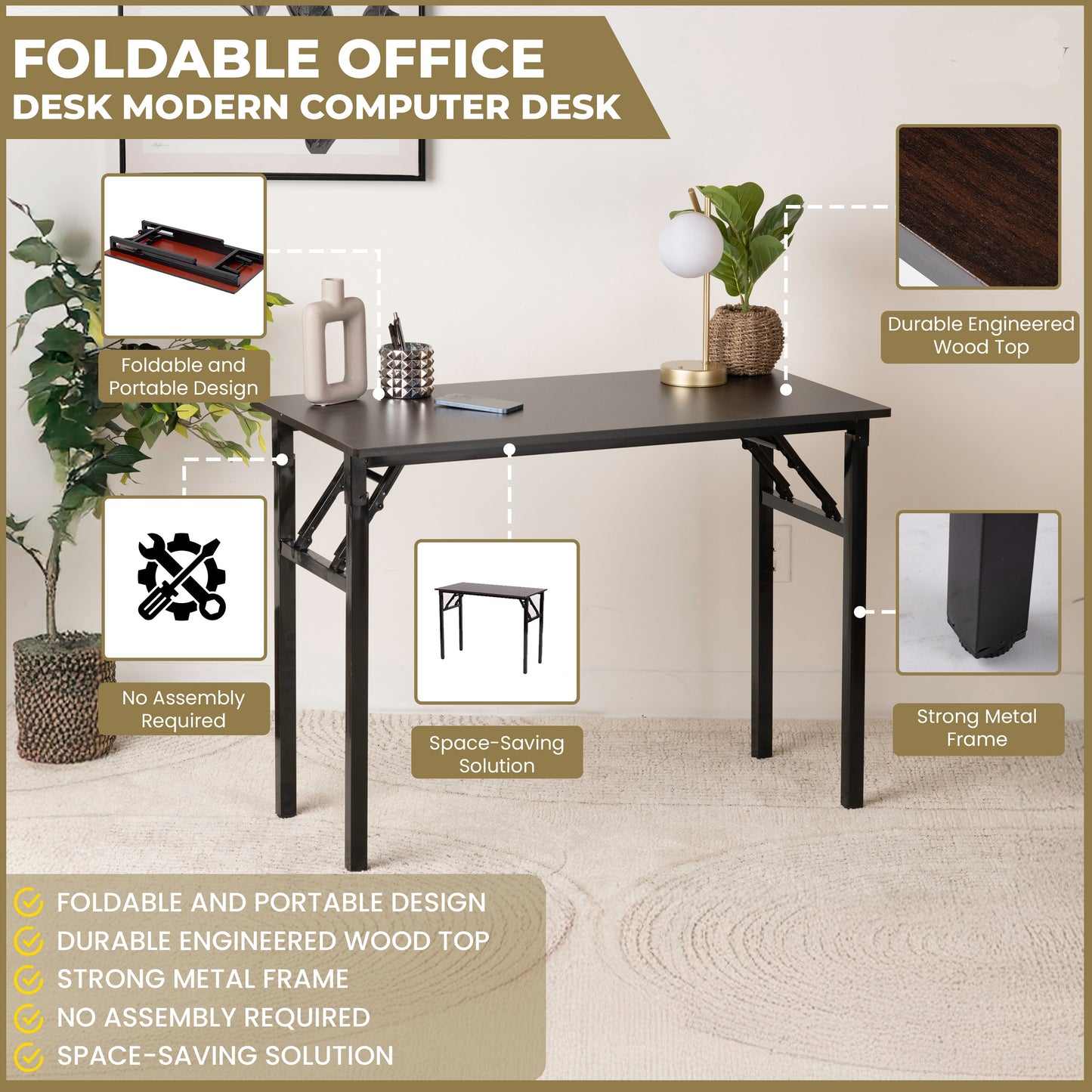 Foldable Office Desk – Modern, Portable & Space-Saving