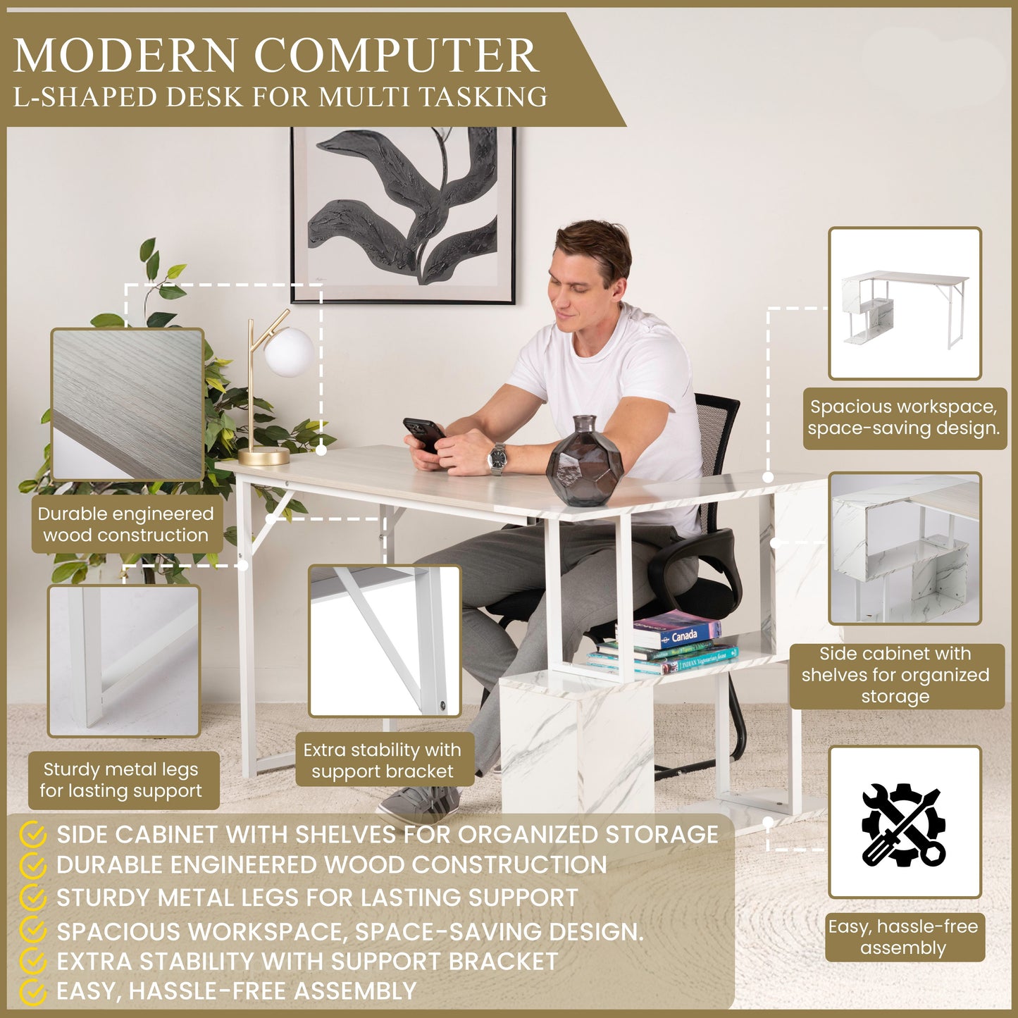 Sturdy L-Shaped Office Desk for Efficient Multi-Tasking