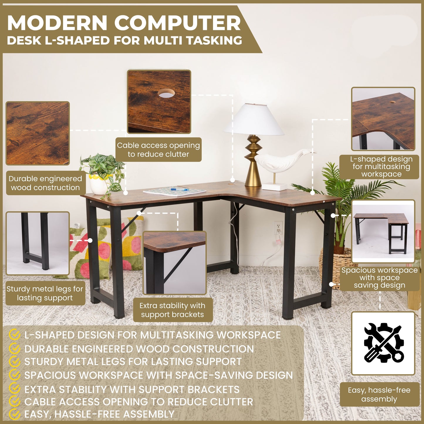 Contemporary L-Shaped Office Desk – Multi-Tasking & Space-Saving