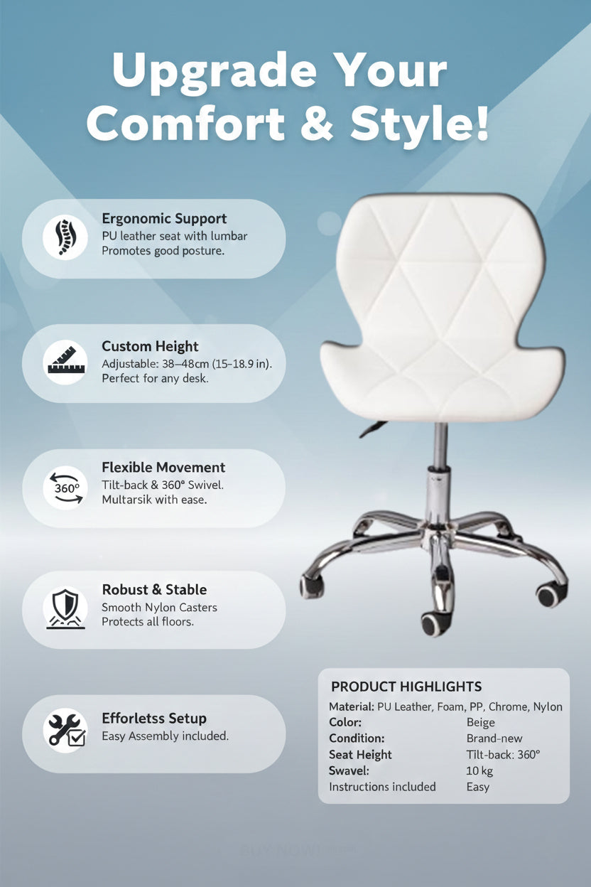 Chaise ergonomique en cuir pour bureau ou salle d'attente