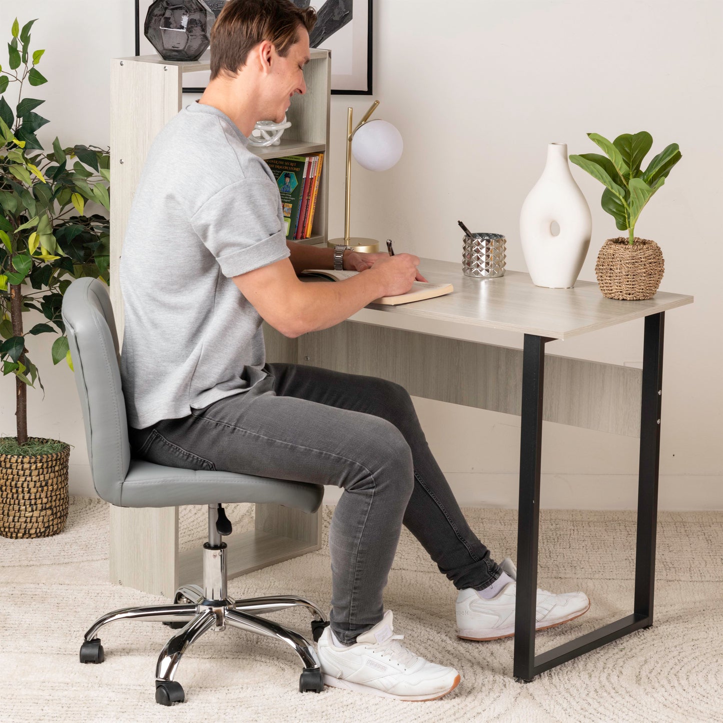 Computer Office Desk with Side Storage Cabinet