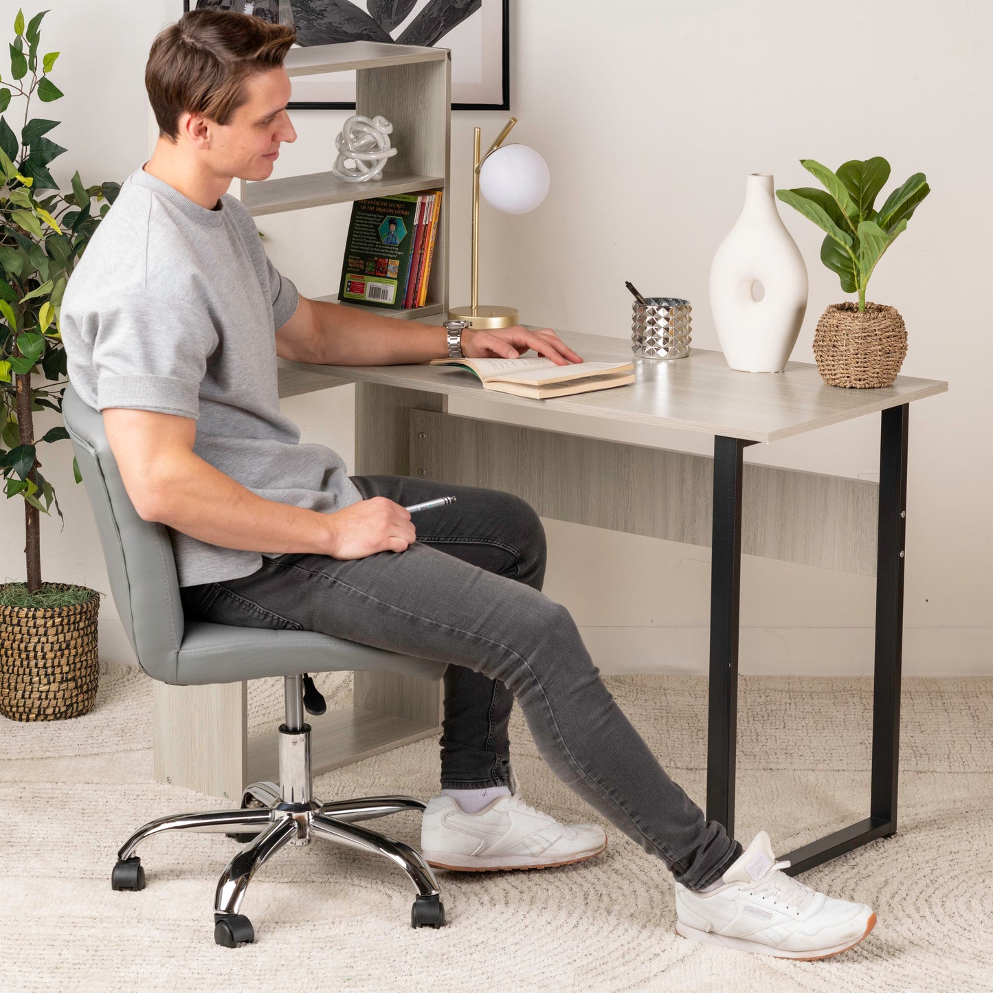 Computer Office Desk with Side Storage Cabinet