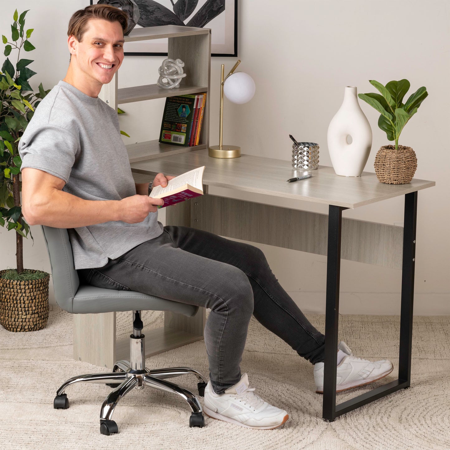 Computer Office Desk with Side Storage Cabinet