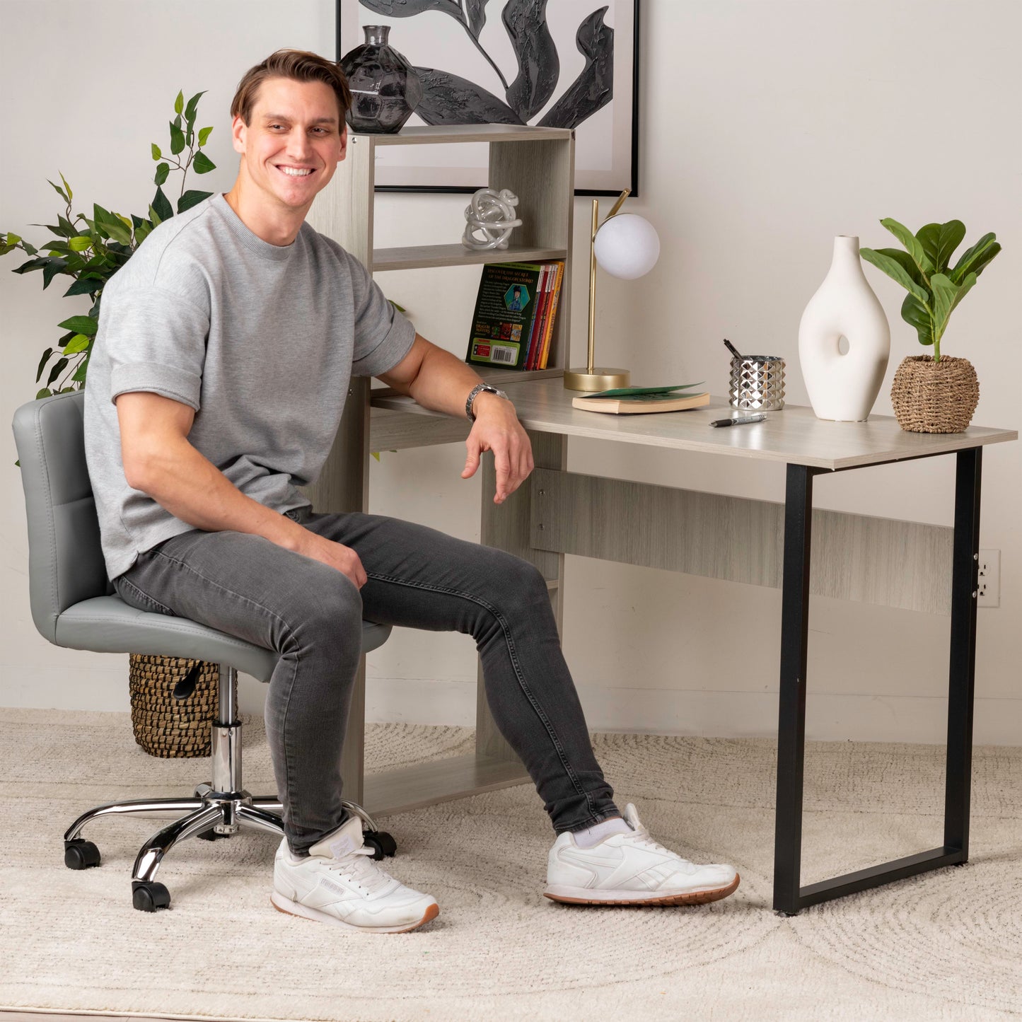 Computer Office Desk with Side Storage Cabinet