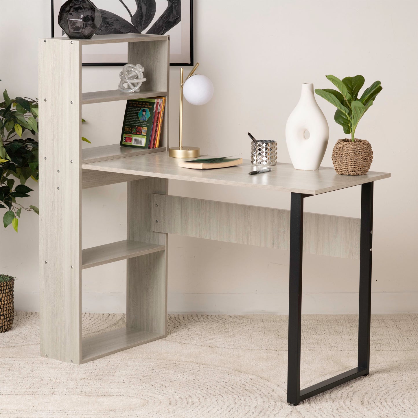 Computer Office Desk with Side Storage Cabinet