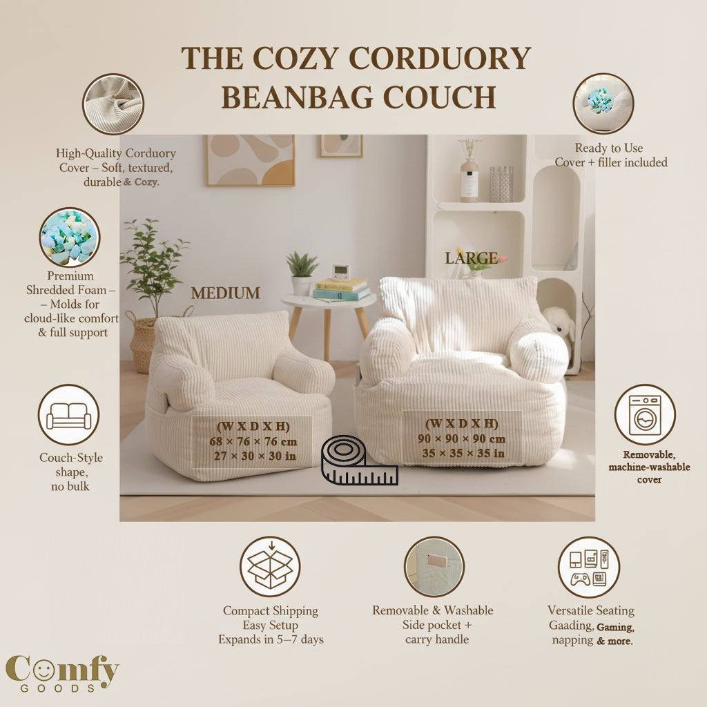 Ultimate Comfort Couch Beanbag — Medium & Large (cover + filler included)