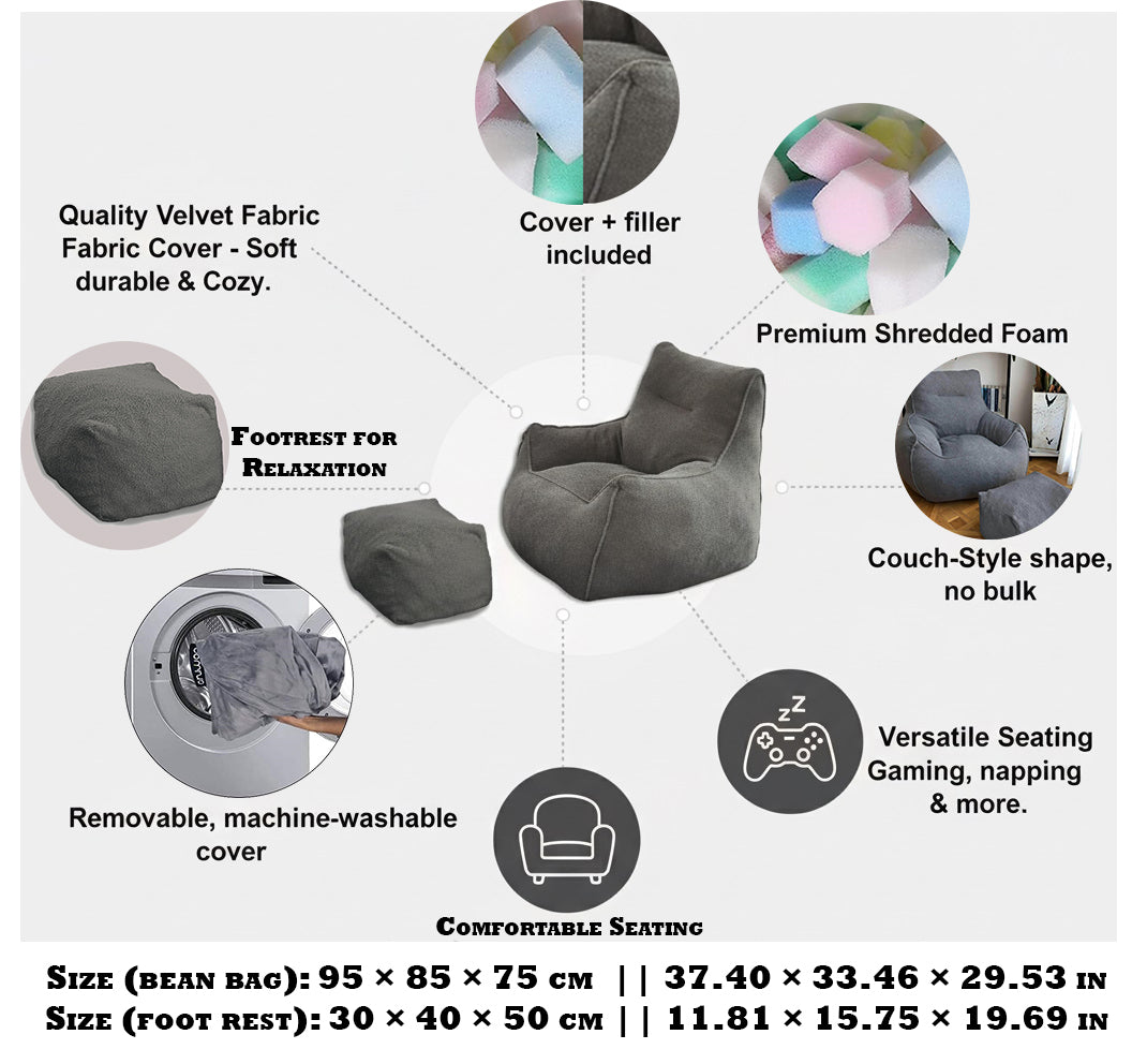 Giant Foam-Filled Couch Beanbag with Footrest (cover and filler included)