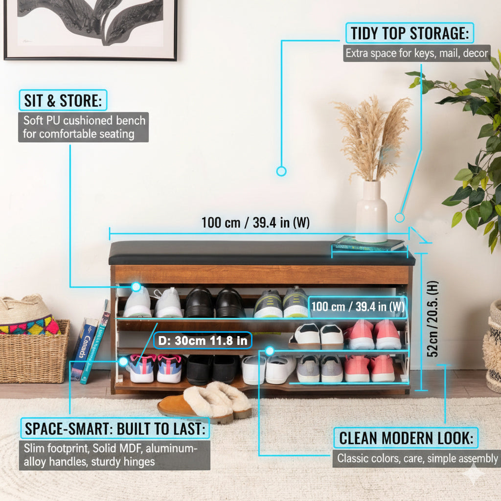 Modern Bench Shoe Cabinet – 100x30x52cm