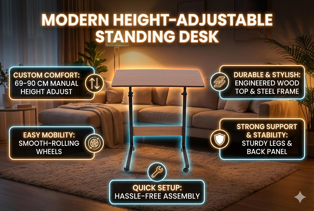 Height-Adjustable Standing Table with Wheels